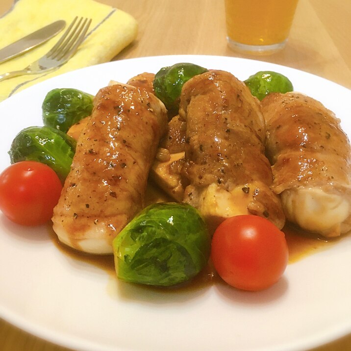 ヘルシーレシピ★芽キャベツと肉巻き豆腐♡